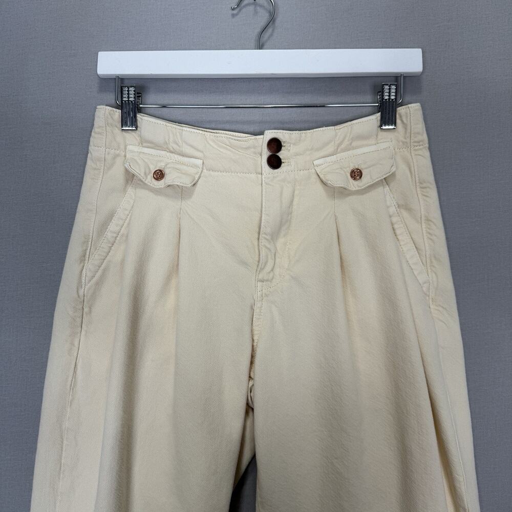 Pilcro Anthro Mid-Rise Wide-Leg Trouser Jeans Womens 26 Cream Utility Pants Boho - Picture 3 of 13